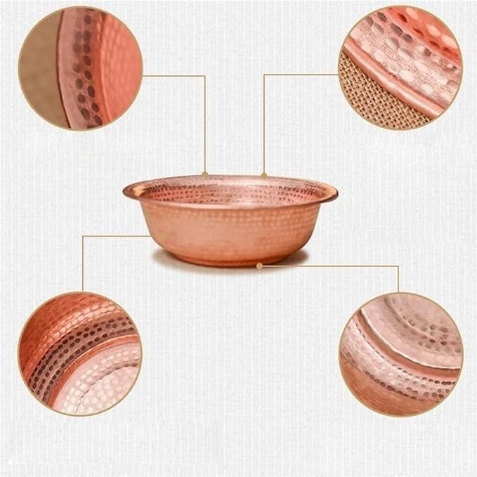 Hand Hammered Pure Copper Bowl for Foot Soak Offering Ritual Altar Ceremony Portable Large Metal Basin for Camping Fire or Home Spa Brass Color 34-40cm(Copper,34cm)